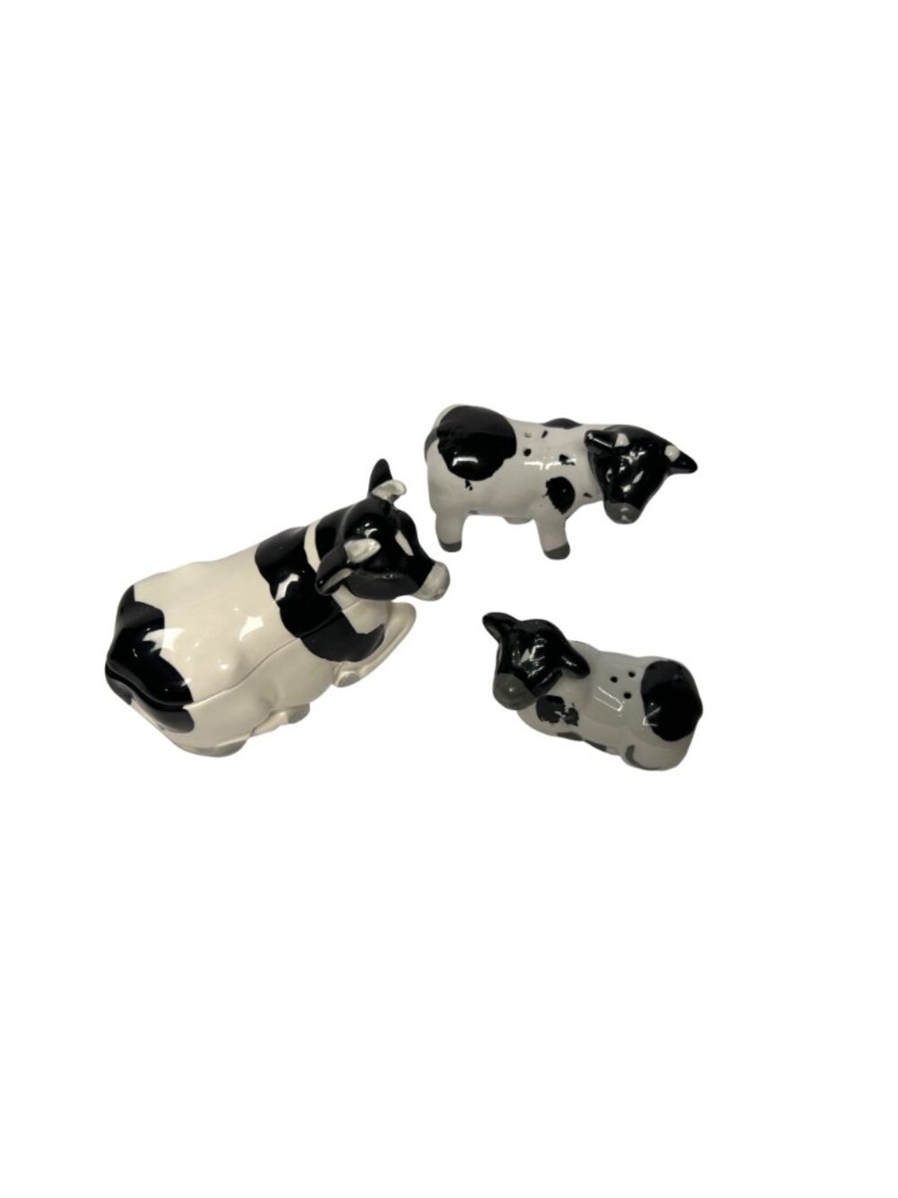 VTG Cow Themed Ceramic Dish & Salt Pepper Shakers Set Farmhouse Kitchen Cottage - Picture 2 of 11